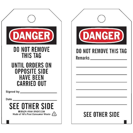 Tag, Hazardous Materials, Polyester, 5 3/4 in H x 3 in W, Black, Red, White, Rectangle, 25 PK MPN:76184