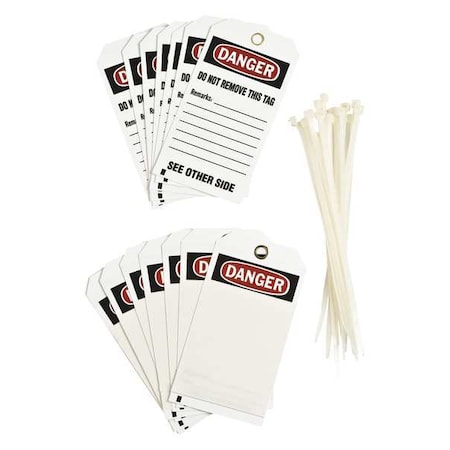 Danger Tag, Danger, Polyester, 5 3/4 in H x 3 in W, Black, Red, White, Rectangle, 25 PK MPN:76192