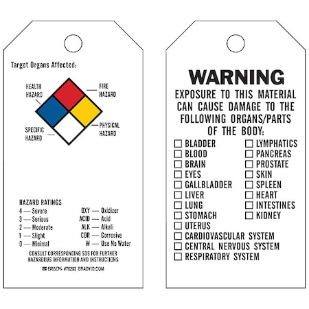 Tag, Vinyl, Target Organs Affected, PK25, 76203 MPN:76203