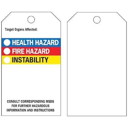 Tag, Hazardous Materials, Vinyl, 5 3/4 in H x 3 in W, Black, Blue, Red, Yellow, Rectangle, 25 PK MPN:76236