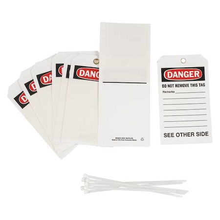 Danger Tag, Danger, Polyester, 7 in H x 4 in W, Black, Red, White, Rectangle, 10 PK MPN:81991