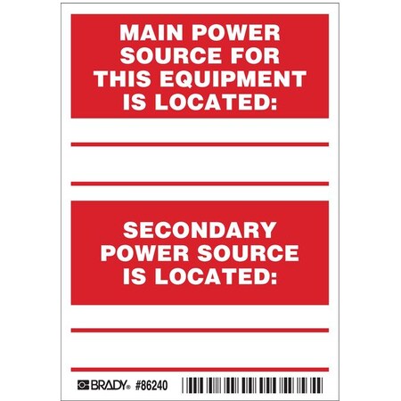 Machine/Equipment Label, English, PK5, 86240 MPN:86240
