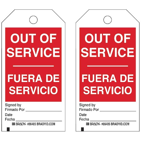 Out Of Svce Bilingual Tag, 3/8 In, PK10, 86405 MPN:86405