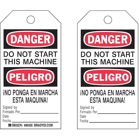 Danger Bilingual Tag, Cleaning and Maintenance, 5 3/4 in H x 3 in W, Black, Red, White, Rectangle MPN:86406