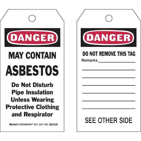 Danger Tag, Chemical, Gas or Hazardous Materials, Polyester, 5 3/4 in H x 3 in W, Black, Red, White MPN:86429