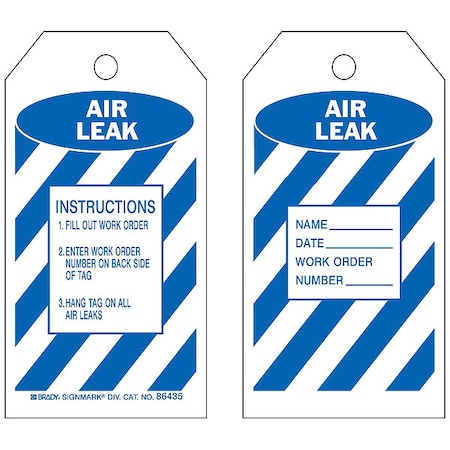 Tag, Inspection, Heavy Duty Polyester, 5 3/4 in H x 3 in W, Blue on White, Rectangle, 10 PK MPN:86435