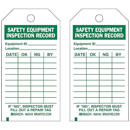 Tag, Inspection, Heavy Duty Polyester, 5 3/4 in H x 3 in W, Green on White, Rectangle, 10 PK MPN:86443