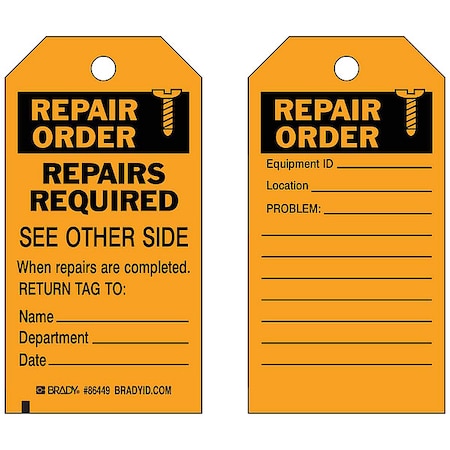 Repair Order, Repairs Required When Repairs Are Completed. Return Tag To., 5 3/4 in x 3 in, 86449 MPN:86449