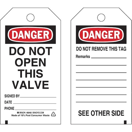 Danger Tag, Lockout Tagout, Polyester, 5 3/4 in H x 3 in W, Black, Red, White, Rectangle, 10 PK MPN:86460