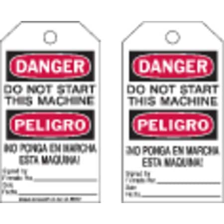 Danger Bilingual Tag, Cleaning and Maintenance, Polyester, 7 in H x 4 in W, Black, Red, White MPN:86467