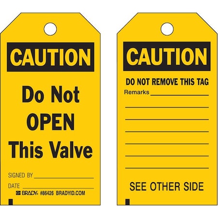 Caution Tag, Lockout Tagout, Polyester, 7 in H x 4 in W, Black, Yellow, Rectangle, 10 PK MPN:86487