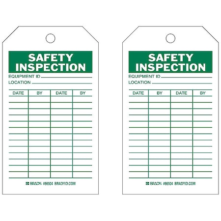 Tag, Safety, Heavy Duty Polyester, 7 in H x 4 in W, Green on White, Rectangle, 10 PK MPN:86504