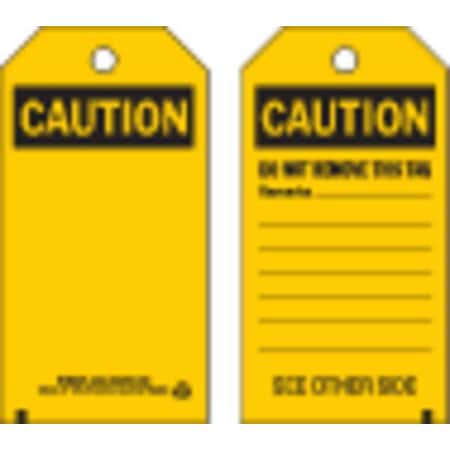 Caution Tag, Warning Tags, Polyester, 7 in H x 4 in W, Black, Yellow, Rectangle, 10 PK MPN:86514
