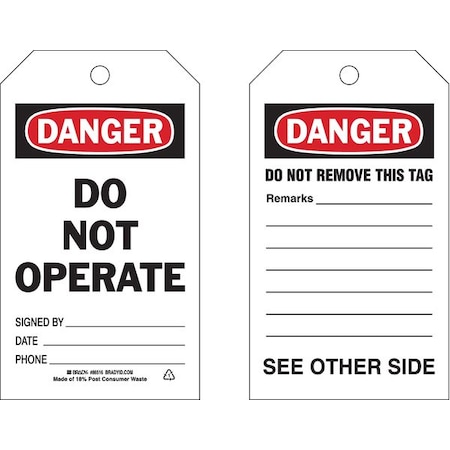 Danger Tag, 7 x 4 In, Bk and R/Wht, PK10 MPN:86516