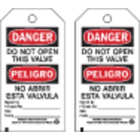 Danger Bilingual Tag, Lockout Tagout, Polyester, 5 3/4 in H x 3 in W, Black, Red, White, Rectangle MPN:86523