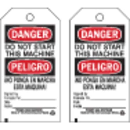 Danger Bilingual Tag, Cleaning and Maintenance, Polyester, 5 3/4 in H x 3 in W, Black, Red, White MPN:86525