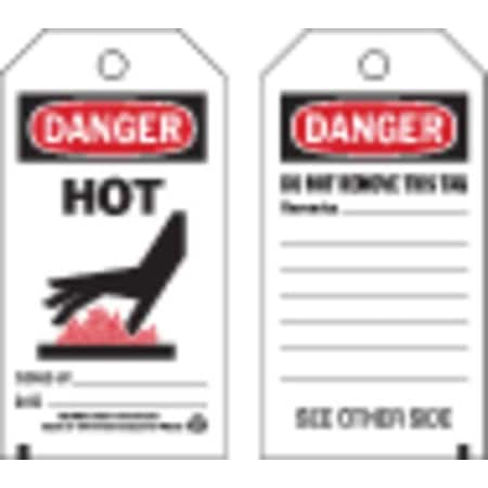 Danger Tag, Hot, Polyester, 5 3/4 in H x 3 in W, Black, Red, White, Rectangle, 10 PK MPN:86541