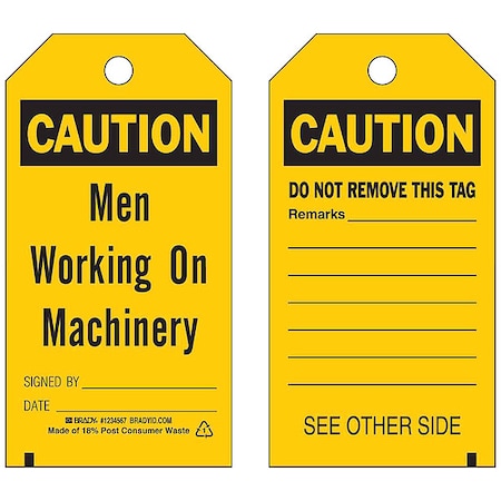 Caution Tag, Cleaning and Maintenance, Polyester, 5 3/4 in H x 3 in W, Black, Yellow, Rectangle MPN:86544