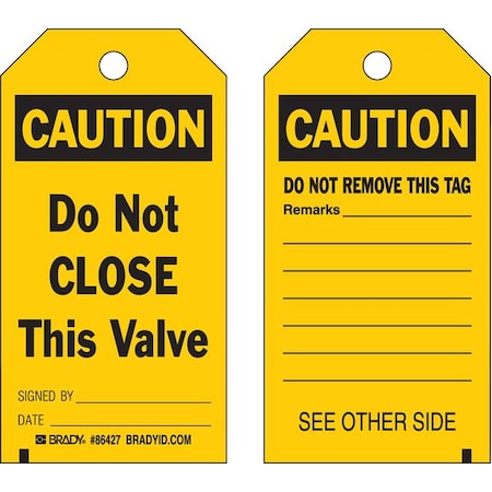 Caution Tag, Lockout Tagout, Polyester, 5 3/4 in H x 3 in W, Black, Yellow, Rectangle, 10 PK MPN:86546
