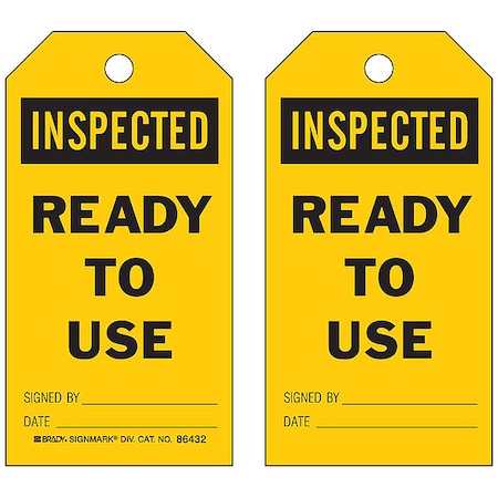 Tag, Inspection, Polyester, 5 3/4 in H x 3 in W, Black on Yellow, Rectangle, 10 PK MPN:86551
