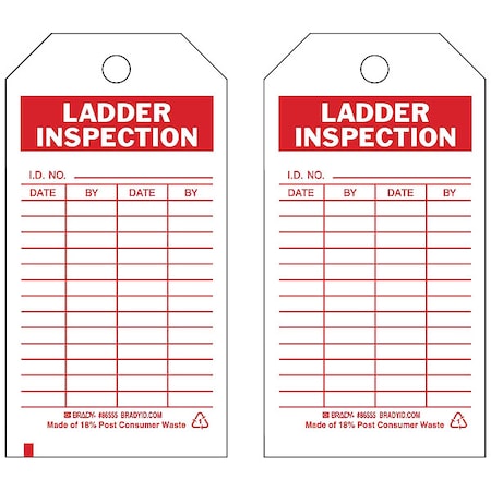 Tag, Inspection, Polyester, 5 3/4 in H x 3 in W, Red on White, Rectangle, 10 PK MPN:86555