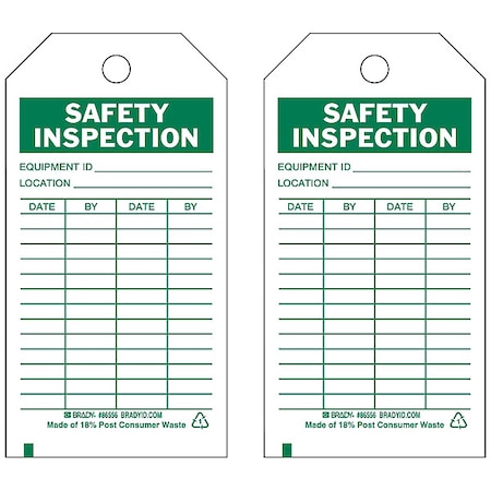 Tag, Inspection, Polyester, 5 3/4 in H x 3 in W, Green on White, Rectangle, 10 PK MPN:86556