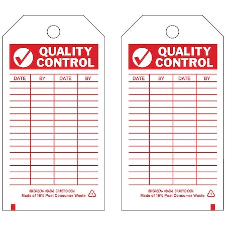 Tag, Inspection, Polyester, 5 3/4 in H x 3 in W, Red on White, Rectangle, 10 PK MPN:86568