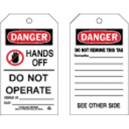 Danger, Hands Off Do Not Operate, 4 in W x 7 in H, Polyester Rectangle, 10 PK MPN:86577