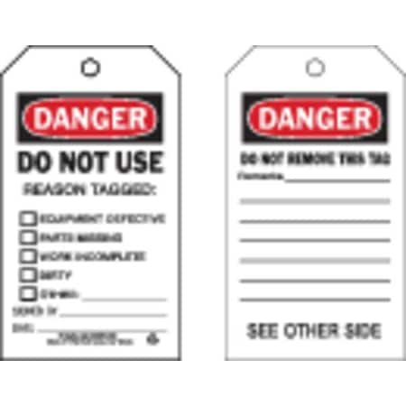 Danger Tag, Lockout Tagout, Polyester, 7 in H x 4 in W, Black, Red, White, Rectangle, 10 PK MPN:86588