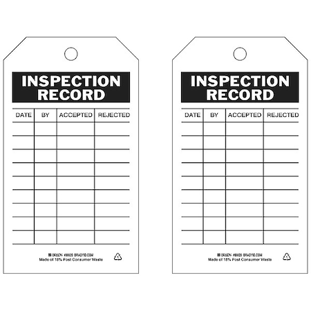Tag, Safety, Polyester, 7 in H x 4 in W, Black on White, Rectangle, 10 PK MPN:86620