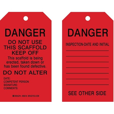Tag, Inspection, Polyester, 7 in H x 4 in W, Black on Red, Rectangle, 10 PK MPN:86628