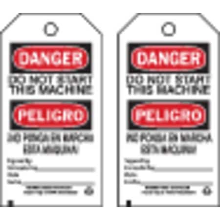 Danger Bilingual Tag, Cleaning and Maintenance, 5 3/4 in H x 3 in W, Black, Red, White, Rectangle MPN:86635