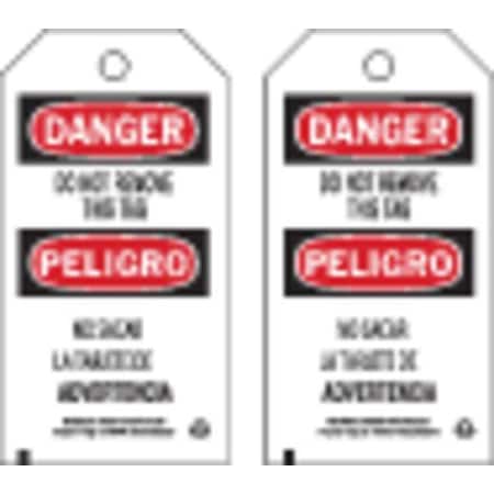 Danger Bilingual Tag, Lockout Tagout, Cardstock, 5 3/4 in H x 3 in W, Black, Red, White, Rectangle MPN:86636