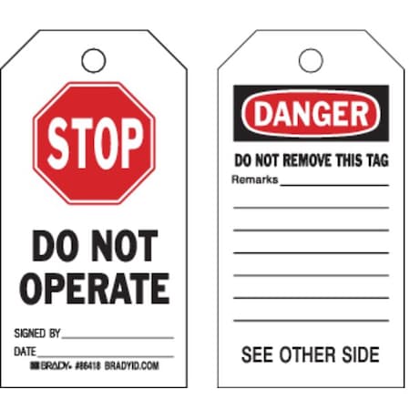 Danger Tag, 5-3/4 x 3 In, Cardstock, PK100, 86647 MPN:86647