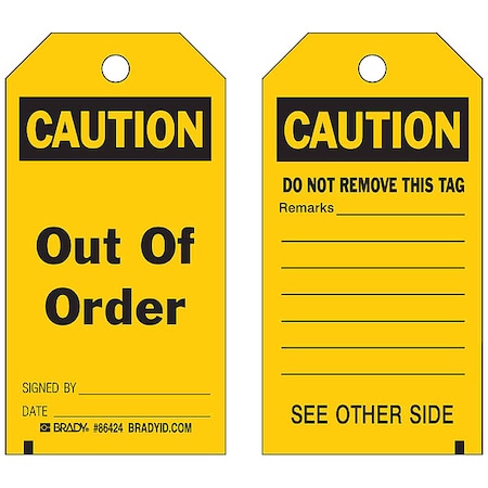 Tag, Black/Yellow, 5-3/4inH, 3inW, PK100 MPN:86653