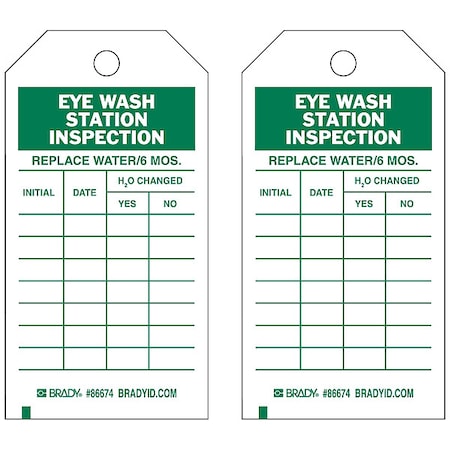 Tag, Inspection, Paper, 5 3/4 in H x 3 in W, Green on White, Rectangle, 100 PK MPN:86674