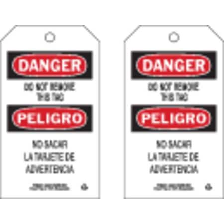 Danger Bilingual Tag, Lockout Tagout, Cardstock, 7 in H x 4 in W, Black, Red, White, Rectangle MPN:86691