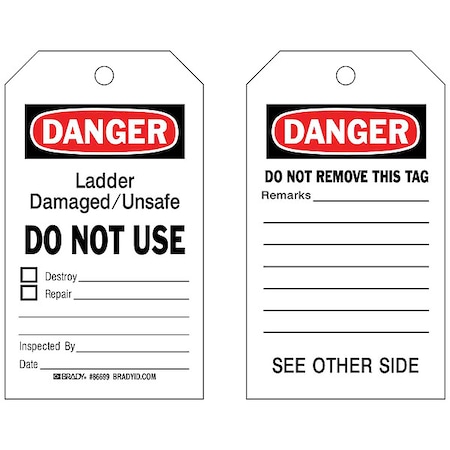 Tag, Inspection, Paper, 7 in H x 4 in W, Black, Red on White, Rectangle, 100 PK MPN:86699
