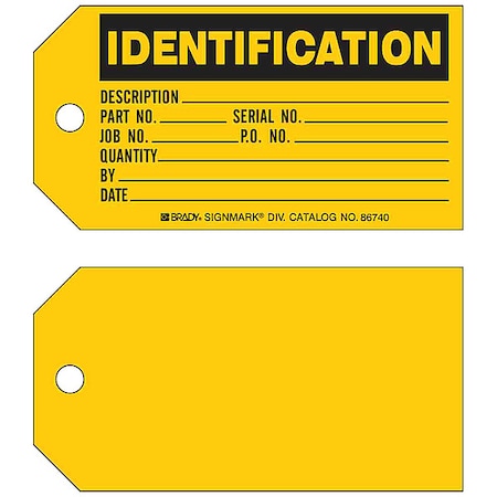 Tag, Inventory, Paper, 3 in H x 5 3/4 in W, Black on Yellow, Rectangle, 100 PK MPN:86740