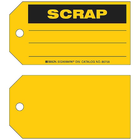 Tag, Maintenance, Paper, 3 in H x 5 3/4 in W, Yellow, Rectangle, 100 PK MPN:86758