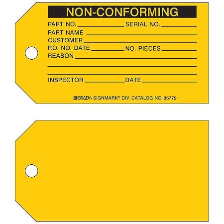 Tag, Inspection, Paper, 5 3/4 in H x 3 in W, Black on Yellow, Rectangle, 100 PK MPN:86779