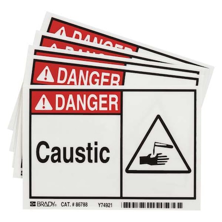 Danger Label, 3 1/2 in H, 5 in W, Polyester, Horizontal Rectangle, English, 86788, PK5 MPN:86788