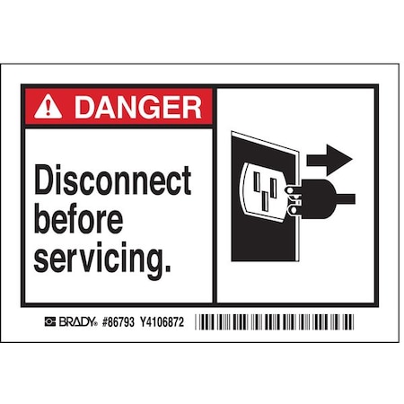Machine/Equipment Label, 3 1/2 in Height, 5 in English, 86793, PK5 MPN:86793