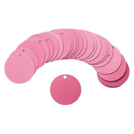 Blank Tag, Aluminum, 1 1/2 in H x 1 1/2 in W, 1 1/2 in Dia., Pink, Round, 25 PK MPN:87603