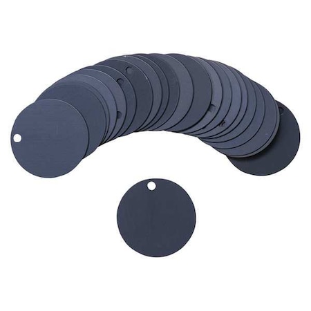 Blank Tag, Aluminum, 1 1/2 in H x 1 1/2 in W, 1 1/2 in Dia., Black, Round, 25 PK MPN:87605