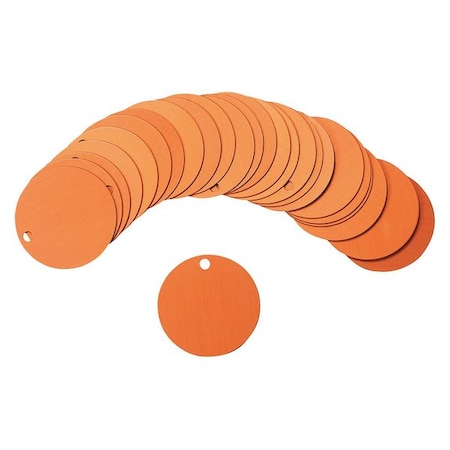 Blank Tag, Aluminum, 2 in H x 2 in W, 2 in Dia., Orange, Round, 25 PK MPN:87611