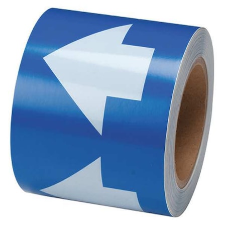 Arrow Tape, Vinyl, 4 in W x 90 ft. L, Adhesive Mounting, White/Blue MPN:91289