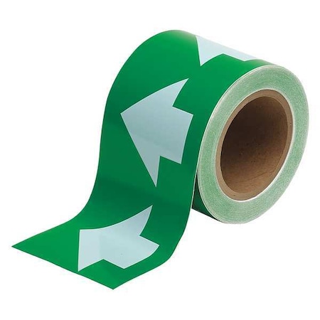 Arrow Tape, Vinyl, 4 in W x 90 ft. L, Adhesive Mounting, White/Green MPN:91290