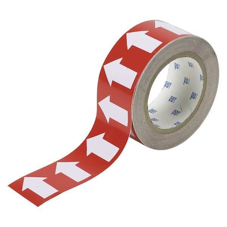 Arrow Tape, Vinyl, 2 in W x 90 ft. L, Adhesive Mounting, White/Red MPN:91422