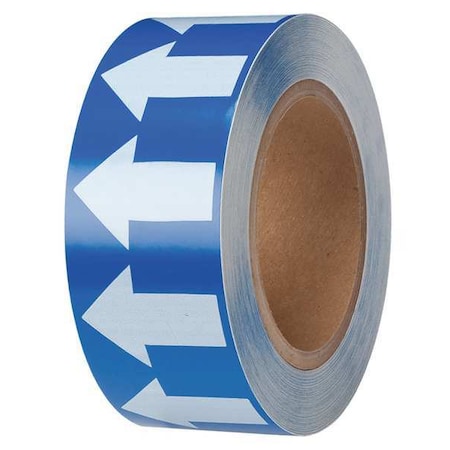 Arrow Tape, Vinyl, 2 in W x 90 ft. L, Adhesive Mounting, White/Blue MPN:91423